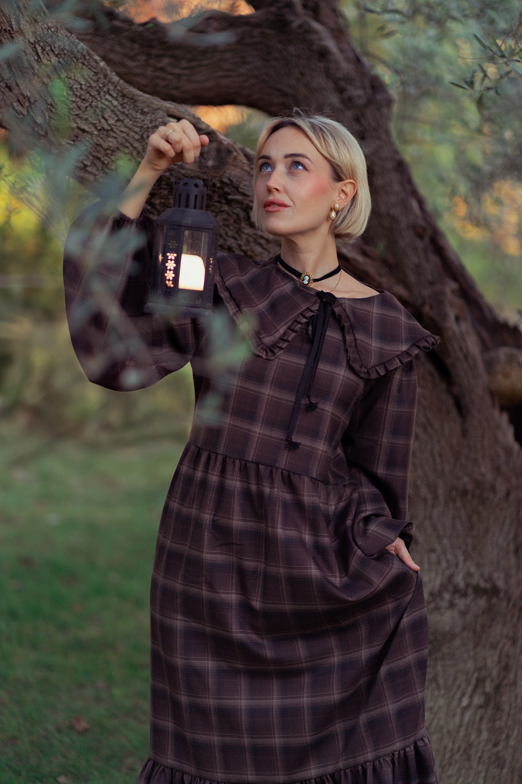 Abito Tartan Lungo Marrone
